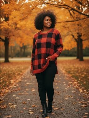 Old navy cute black and ted tartan checkered design cozy warm sweater.